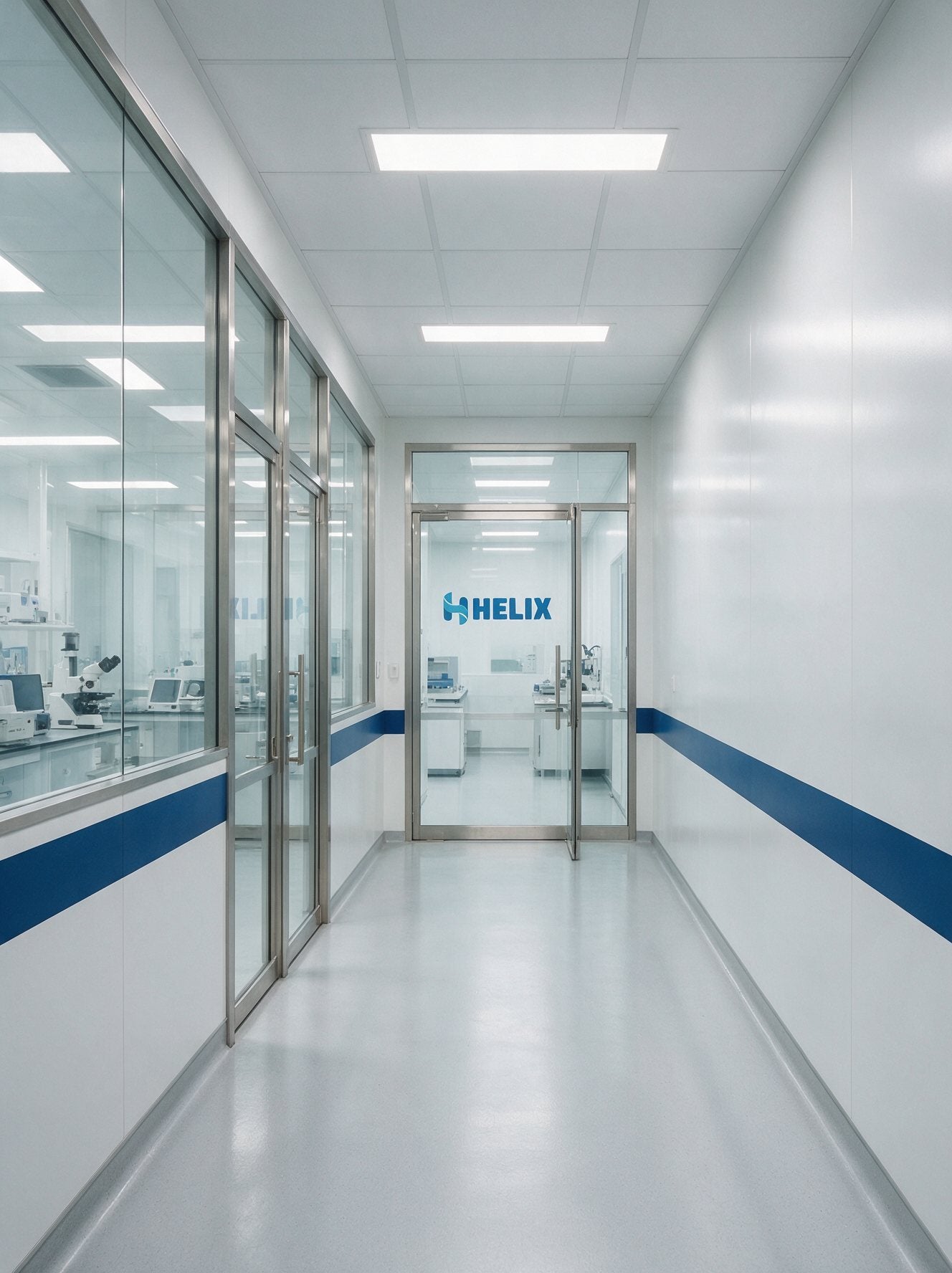Clean-room corridor with the HELIX door at its end